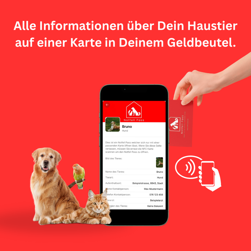 Notfell Pass für 3 Tiere – mit NFC-Karte